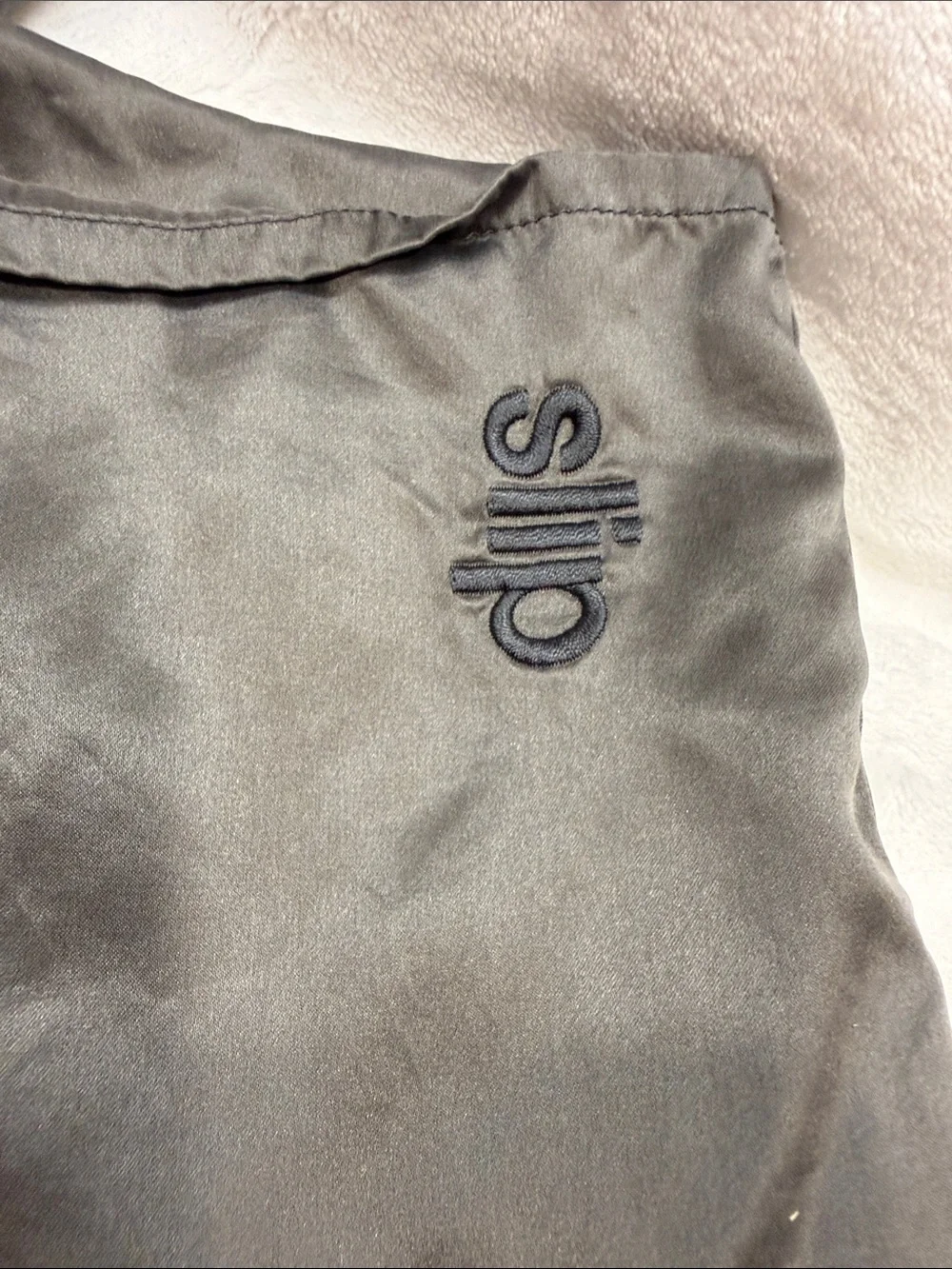Slip brand Charcoal Silk Pillowcase with Embroidered Logo